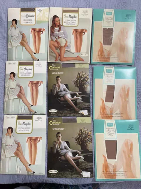 9 pks of Vintage Sears Cling-alon Garter Stockings in a Variety of Sizes&Colors