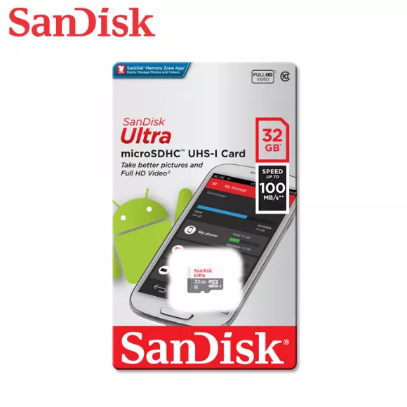 SanDisk 32GB Ultra microSDHC C10 UHS-I Flash SD Card 100MB/s SDSQUNR