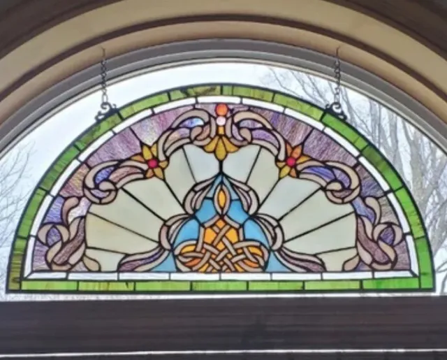 Panel de ventana de vidrieras media luna hecho a mano semicircular captador solar