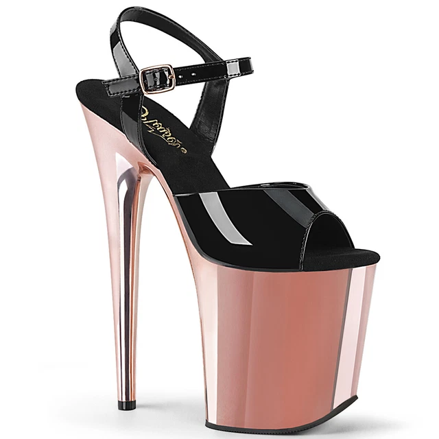 FLAMINGO-809 Pleaser Hauts Talons Sandales Plateformes Noir Vernis Rose Chrome