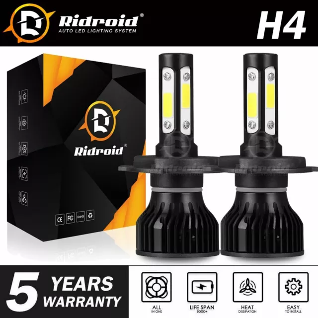 2x H4 HB2 9003 2400W 360000LM 4-Sides LED Headlight Kit Hi/Lo Power Bulb 6000K