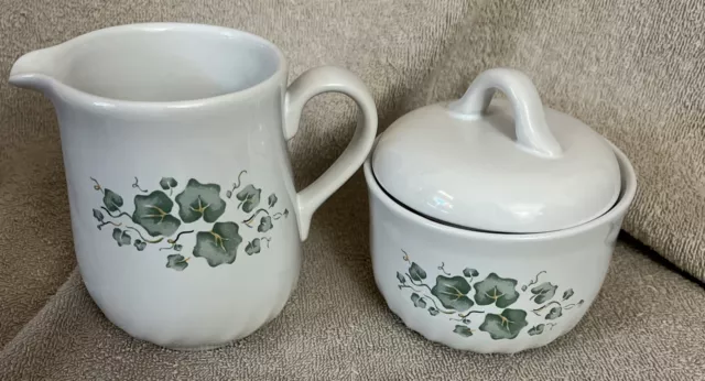 VTG Corelle Coordinates Callaway Sugar & Creamer Set, Green Ivy on White, NIOB