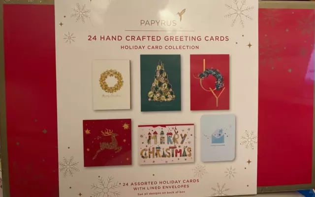 NIB PAPYRUS 24 Hand Crafted Holiday Christmas Greeting Cards & Lined Envelopes