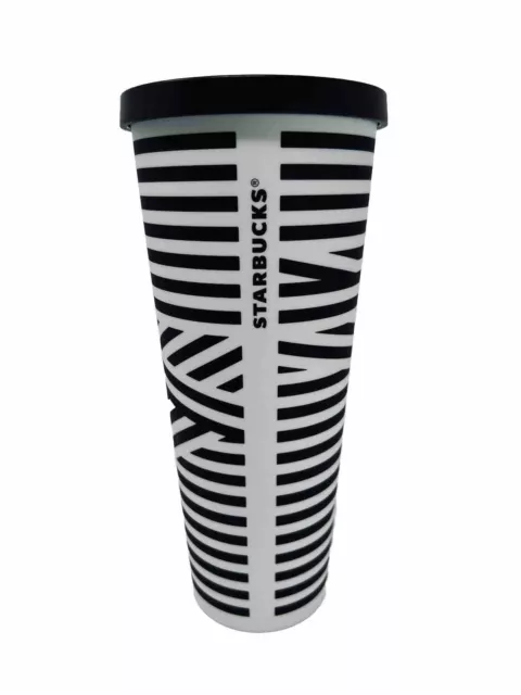 RARE Starbucks Black & White Zebra Stripe Venti 24oz Cold Cup Tumbler, NO STRAW!