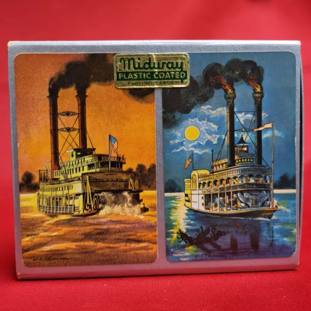 Vintage Midway Plastic Coated Deck River Steamboat Playing Cards Slipcase Box S Vintage Midway Plastic Coated Deck River Steamboat Playing Cards Slipcase Box S