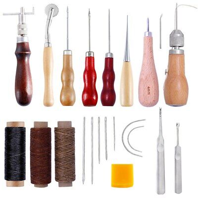 Juego de 15 piezas de cuero artesanal costura grabado punzonado kit de herramientas de trabajo costura