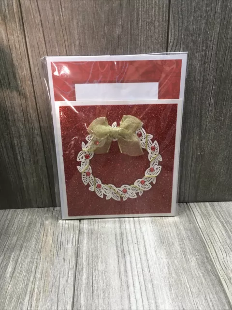Burgoyne Christmas Holiday Greeting Cards Handmade 3D Christmas Wreath Gold Bow