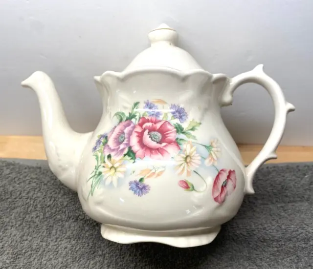 Vtg Price Kensington Potteries England Teapot Floral Pink Blue Gold Trim