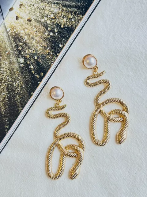 Large Twist Winding Snake Round Pearl Gothic Pierced, Earrings Women Her Gift