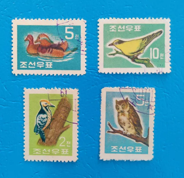 KOREA BIRDS 1959 1v 1961 3v used - OWL WOODPECKER DUCK -  bird stamps