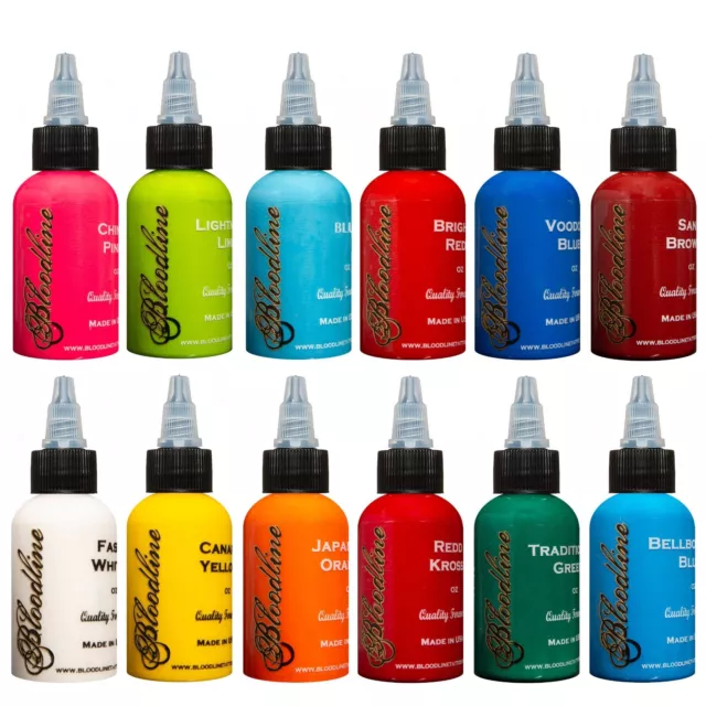 Bloodline 12 Color Ink Set 1Oz - Professional Tattoo Ink - Tattooing Inks