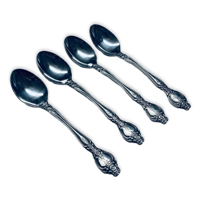 Rose Flowers Rogers Korea Stainless Flatware Set of 4 Teaspoons