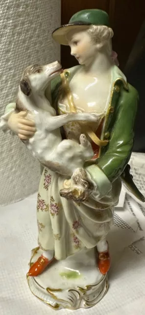 Antique Meissen Porcelain Figurine Of A Huntress And Her Dog