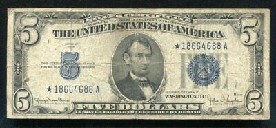 1934-D $5 Five Dollars *Star* Silver Certificate Currency Note 