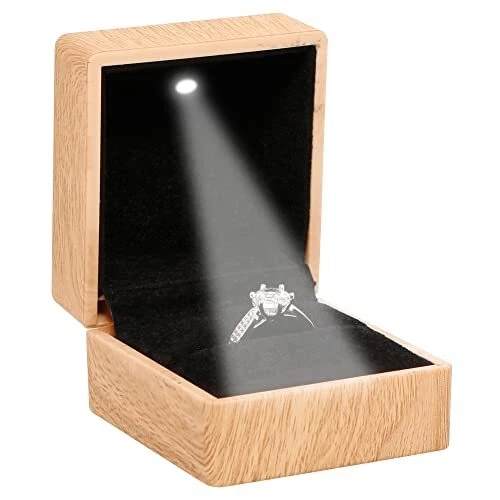 Mini size Imitation wood grain with LED Jewelry Gift Box - Easy to fit into