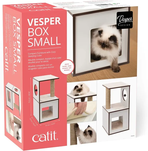 NEW! FREE SHIP! Catit Vesper Box Small Cat Scratcher Tree Sleeping Cube, White