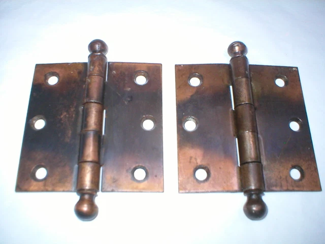Antique National Ball Tipped Japanned 3 1/2" Hinge Pair