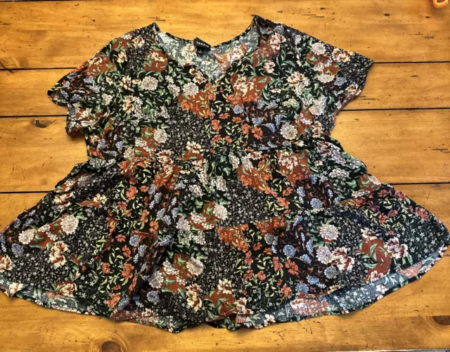 TORRID Black Floral Empire Waist Cascading Ruffle Top Rayon Size 1
