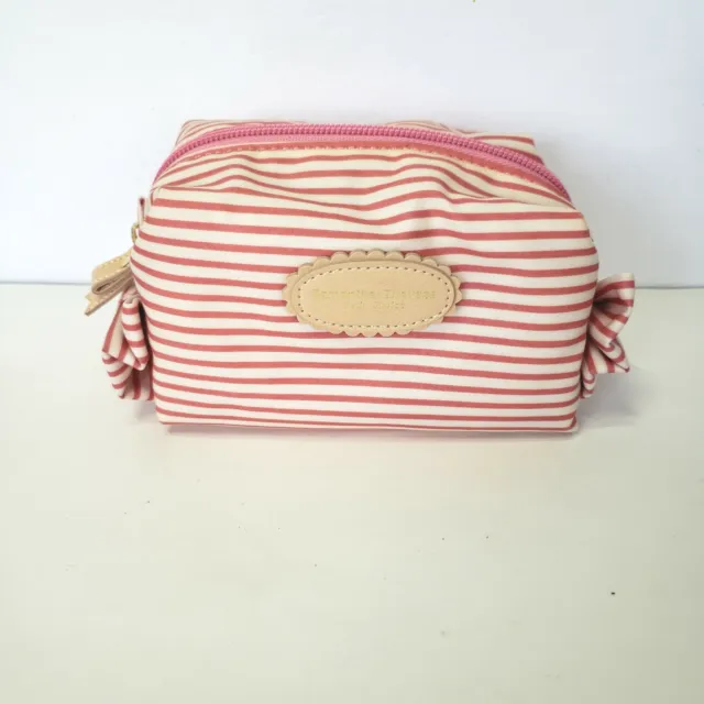 Samantha Thavasa Nylon Cosmetic Bag Pouch Small Cute Soft Stripped Pink Bows Zip