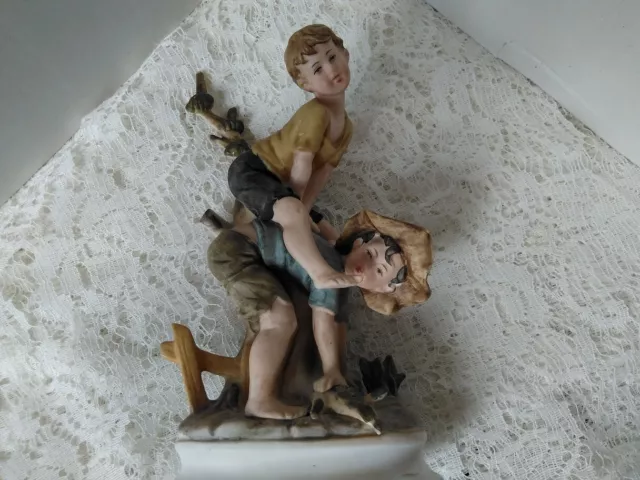 Ceramic Italian Capodimonte Style Figurine of Two Boys Playing Leapfrog (AF)