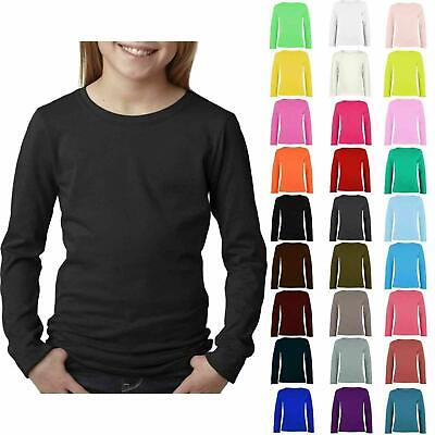 New Kids Stretch Tops Tee Girls Long Sleeved Plain School T-Shirt Ages 2-13 Year