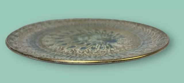 Stangl Pottery Gold/Blue CD Peacock 11 1/2” Chop Plate Kay Hackett Design 1960s 2