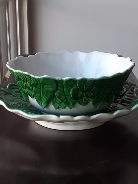 Vintage ITALIAN MAJOLICA Pottery Large SERVING BOWL w/ Matching UNDERPLATE Italy 2