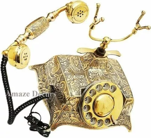 Antiguo Vintage Hermoso Victoriano Latón Giratorio Dial Laboral Teléfono Regalo