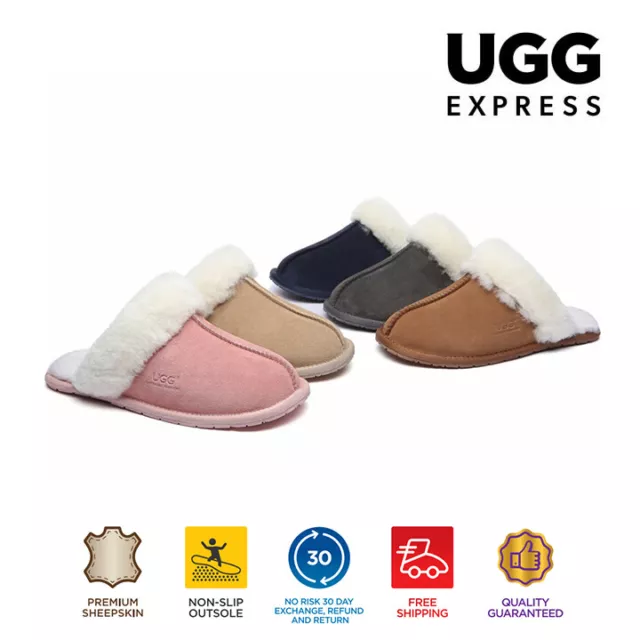 【EXTRA 15% OFF】UGG Women Premium Sheepskin Wool Slippers Suede Upper Rosa Scuff