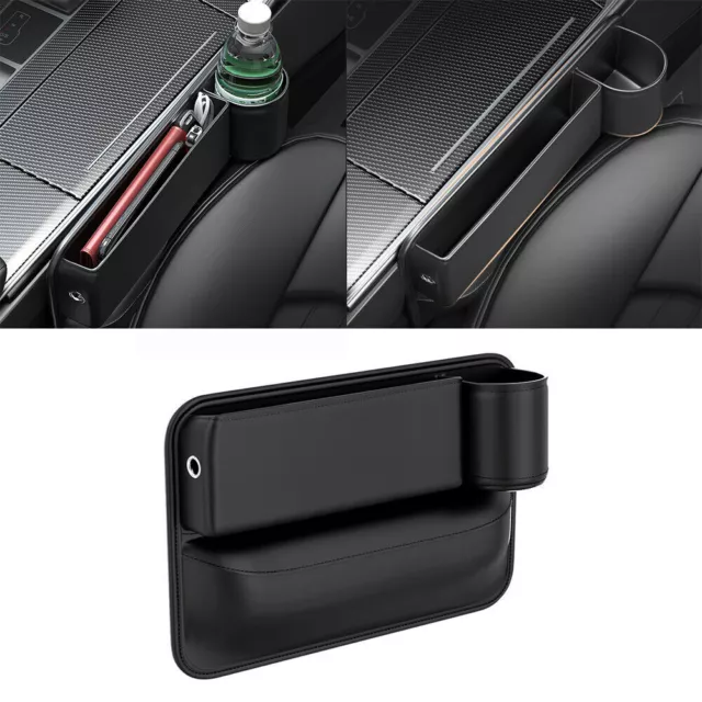 Right Car Seat Gap Filler w/ Cup Holder Organizer Box Black PU Leather Universal