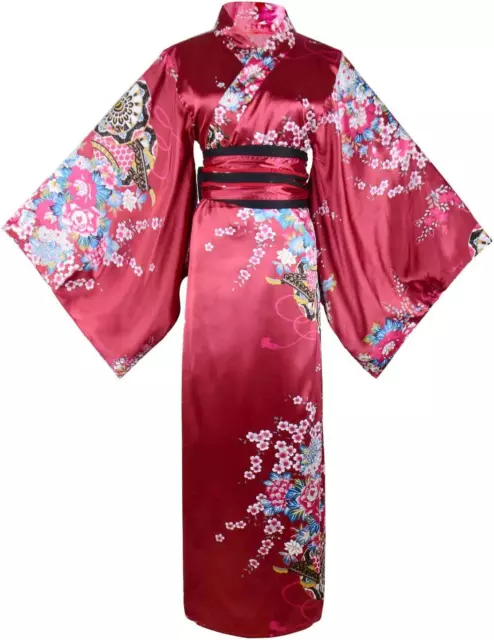 Women'S Floral Print Traditional Japanese Kimono Goldfish Obi Belt Blossom