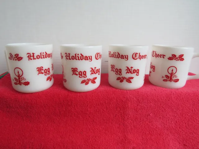 Anchor Hocking Milk Glass Holoday Cheer Egg Nog Mugs Set 4