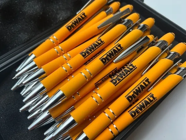 20 DeWalt Ballpoint Pens, Rubber coated, Black Ink w/Rubber Stylus