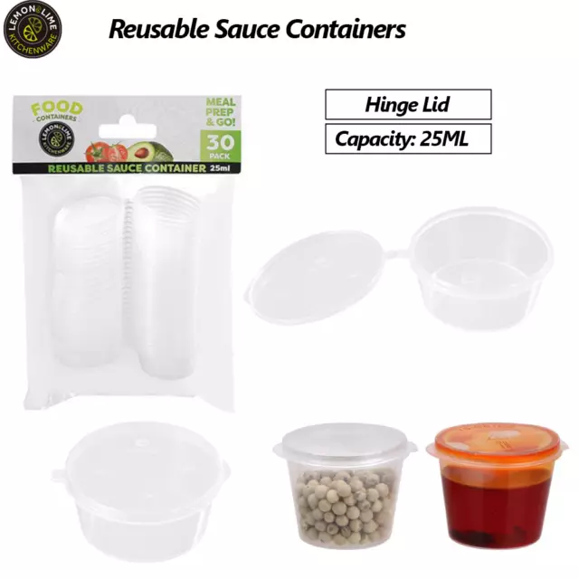 Disposable Plastic Sauce Container Hinged Lid Reusable Dipping Pot Cup 25ML Bulk