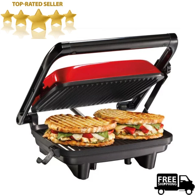 Electric Panini Press Gourmet Sandwich Maker Cheese Non Stick Grill Kitchen Red