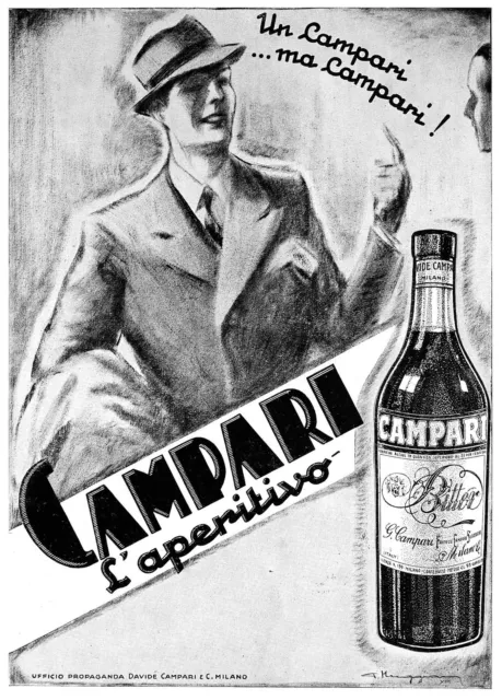 Pubblicita' 1935 Bitter Campari Aperitivo Drink Bar Uomo Moda Style  Muggiani