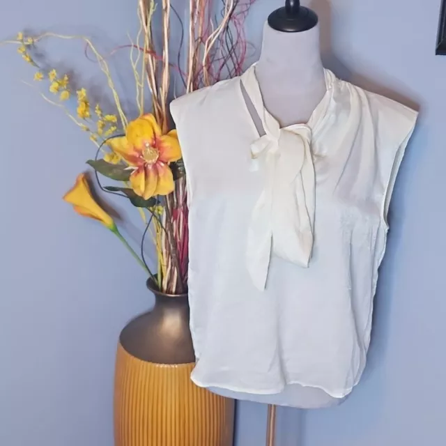 DKNY Short Sleeve Tie V-Neck Blouse Ivory Size Medium NWT