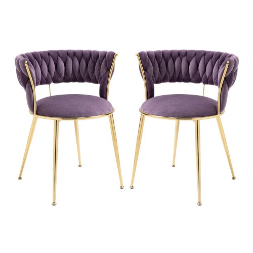 2Pcs Velvet Vintage Bar Stool Dining Chairs Leisure Accent Chair Golden Feet