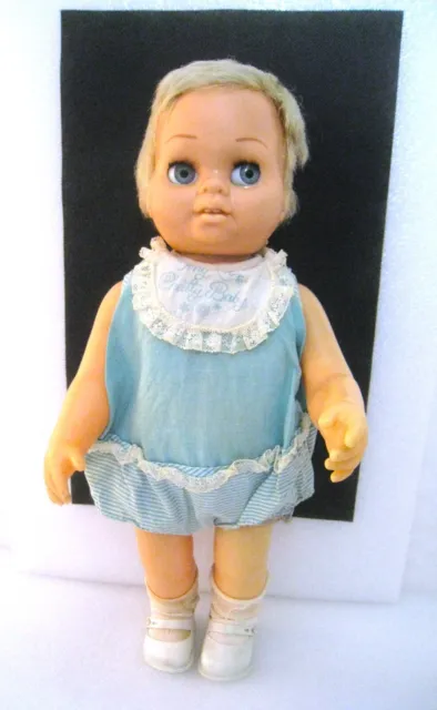 Vintage 1963 Mattel 15" Tiny Chatty Baby Twin Talking Doll Blonde in Blue Romper