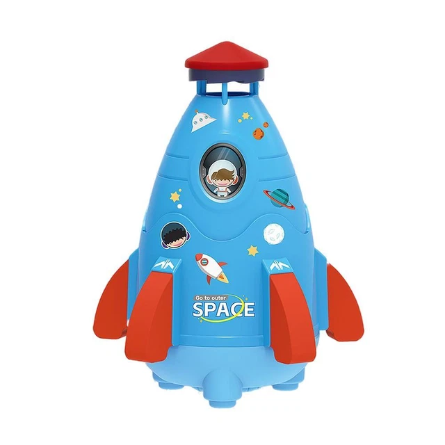 Space Rocket Sprinklers Rotating Water Powered Launcher Summer Fun Toys (Blue)
