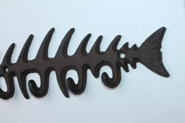 Rustic Cast Iron Nautical FISH BONE Key Hat Coat Rack Wall Hooks Fisherman Decor 2