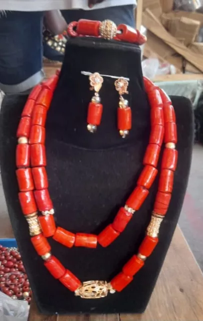 2 Layer Beautiful African Nigerian Beads Bridal Wedding Jewelry Necklace Set