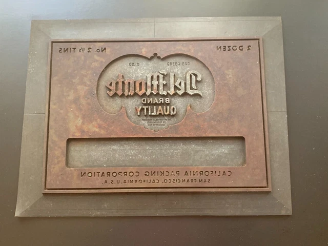 Vintage Brass Printing Plate for ”DelMonte Brand Quality” box - VERY RARE!