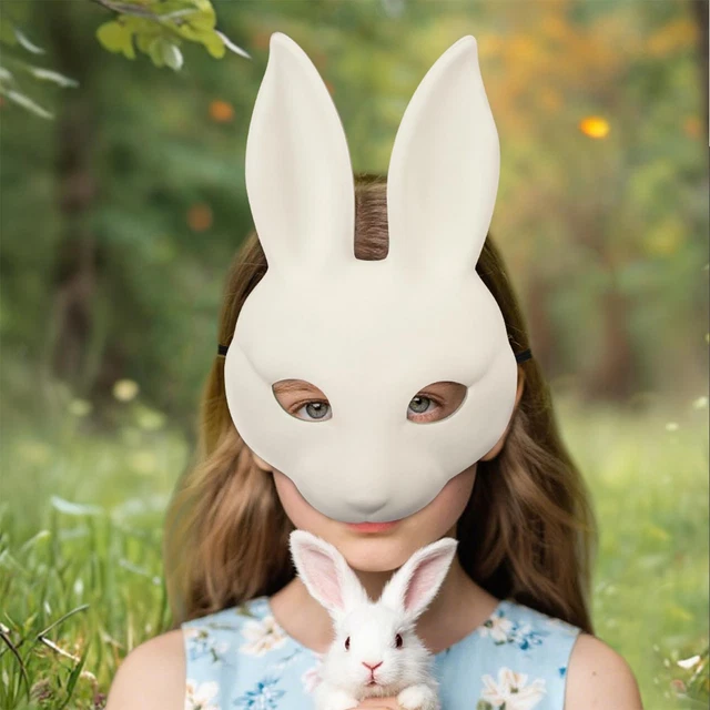 MUCKLILY 2 Pièces Masque Lapin Pâques - Masque Cosplay Halloween Carnaval Blanc