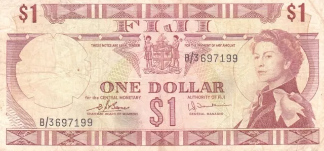 #Central Monetary Authority of Fiji 1 Dollar 1974 P-71 aVF Qn. Elizabeth II