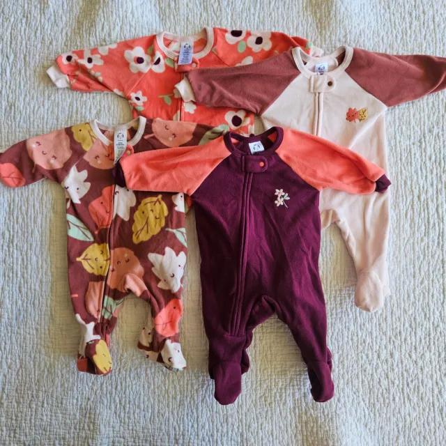 Gerber Baby Girl 0-3 Months Fleece Footie PJs Pajamas Sleepers Set Lot Bundle 4