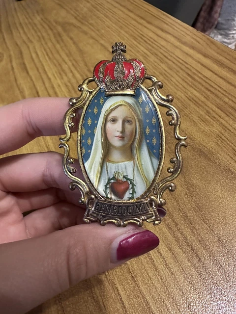 Medal Madonna Religious Memorial Uniface Enamelled Py