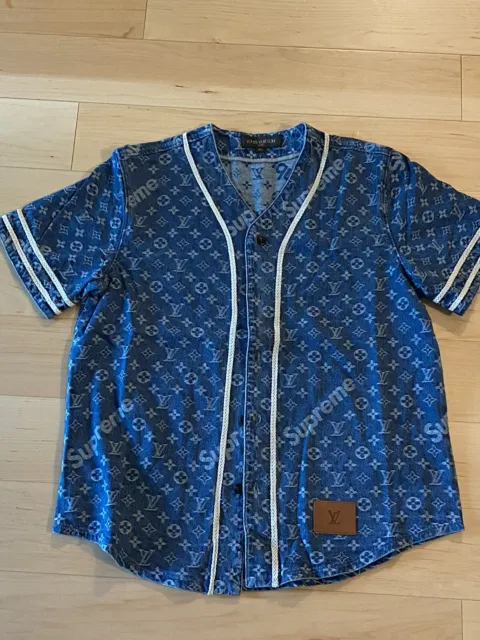 Louis Vuitton x Supreme Denim Baseball Jersey M Medium 100% Authentic Rare