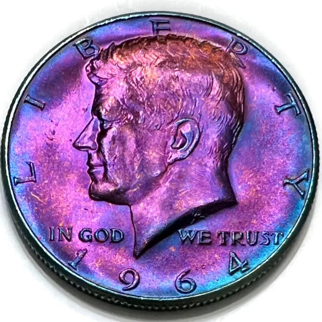 Kennedy Half Dollar 1964 Philadelphia 90% Silver Rainbow Toning Uncirculated