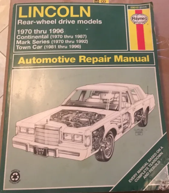 Haynes Repair Manual 59010 Lincoln Continental Mark Series Town Car  1990 -1996